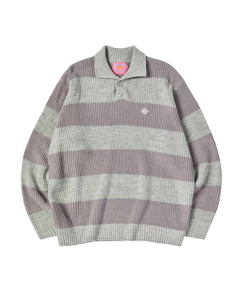 COMONINOZ Bold Stripe Collar Knit [Gray]
