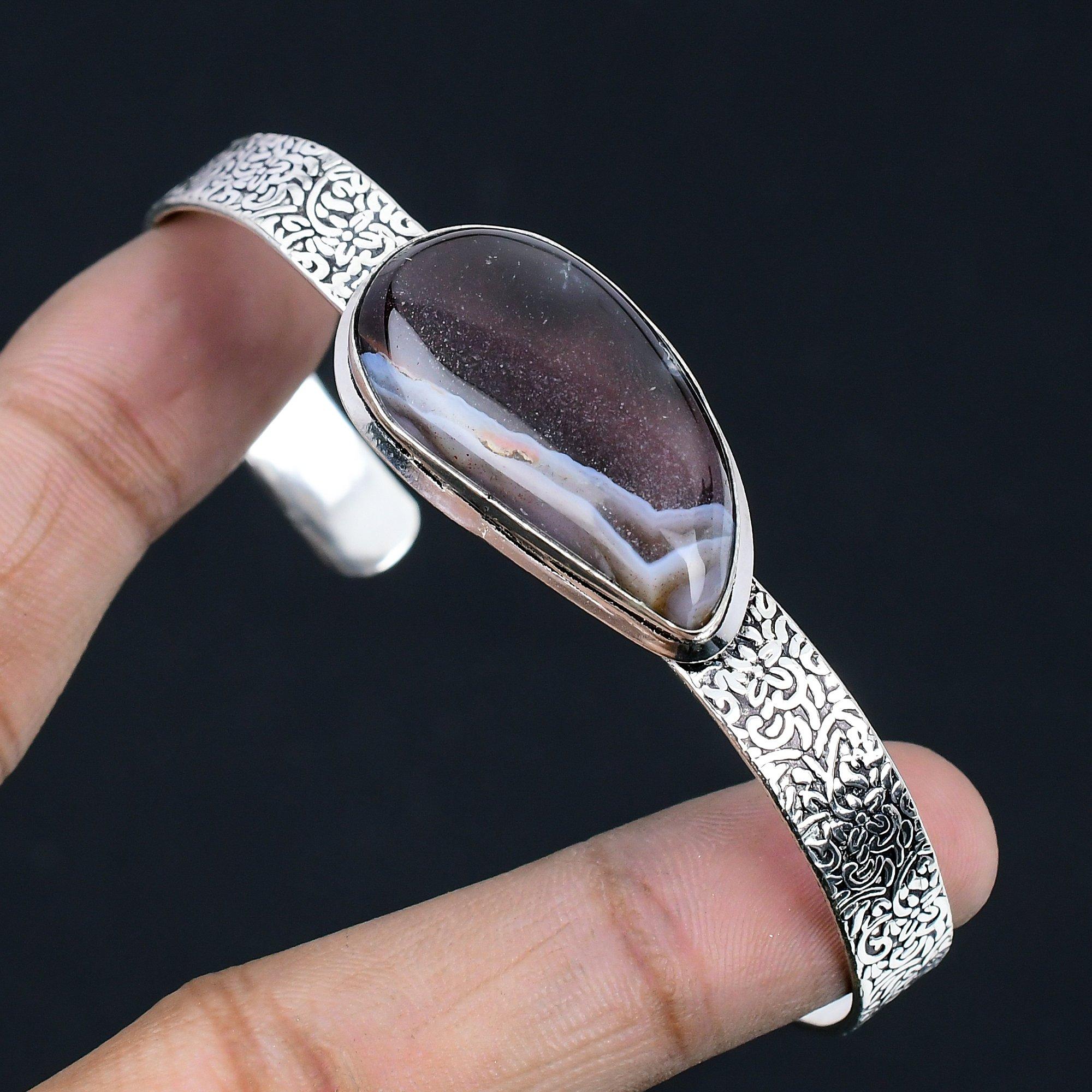 

Womens day Deal 925 Silver Pear Sardonyx Stone Handmade Elegant Bangle Jewelry Adjustable