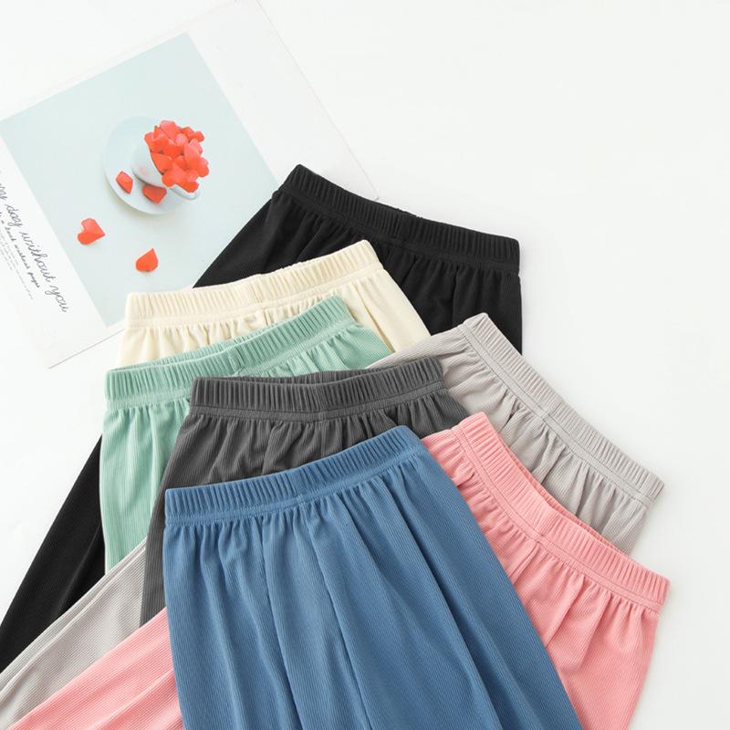 Children's Ice Silk Casual Sports Pants - Candy Color Elastic Ankle, Mosquito-Proof Sleepwear for Boys & Girls