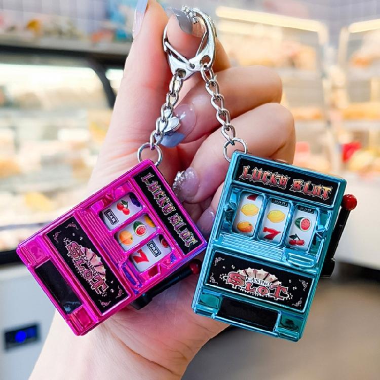 Miniature Fruit Slot Machines Keychain Charm Colorful Accessory for Bags Portable Entertainment Phone Chain Decoration