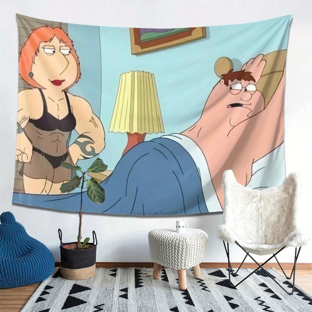 Family Guy Tapestry Vibrant Peach Skin Velvet Wall Hanging Animated Art for Bedroom Dorm Living Room Decor