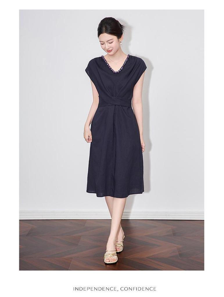 Light Luxury French Slimming Irregular Ruched Waist Tie Dress - Women's Summer Fashion