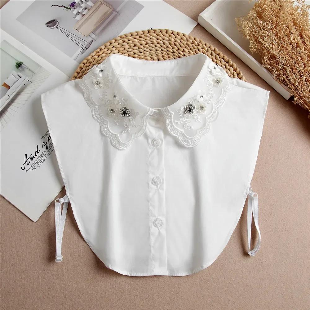Fashion Front Tie White Fake Collar for Women Stand Detachable Collar Fake Girls Vintage Lace Ladies False Blouse Collar