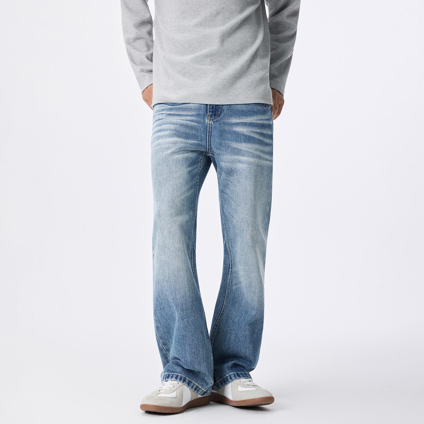 

Men s Washed Blue Jeans - 2025 Fall/Winter Loose Straight Leg Wide Casual Pants Medium синий