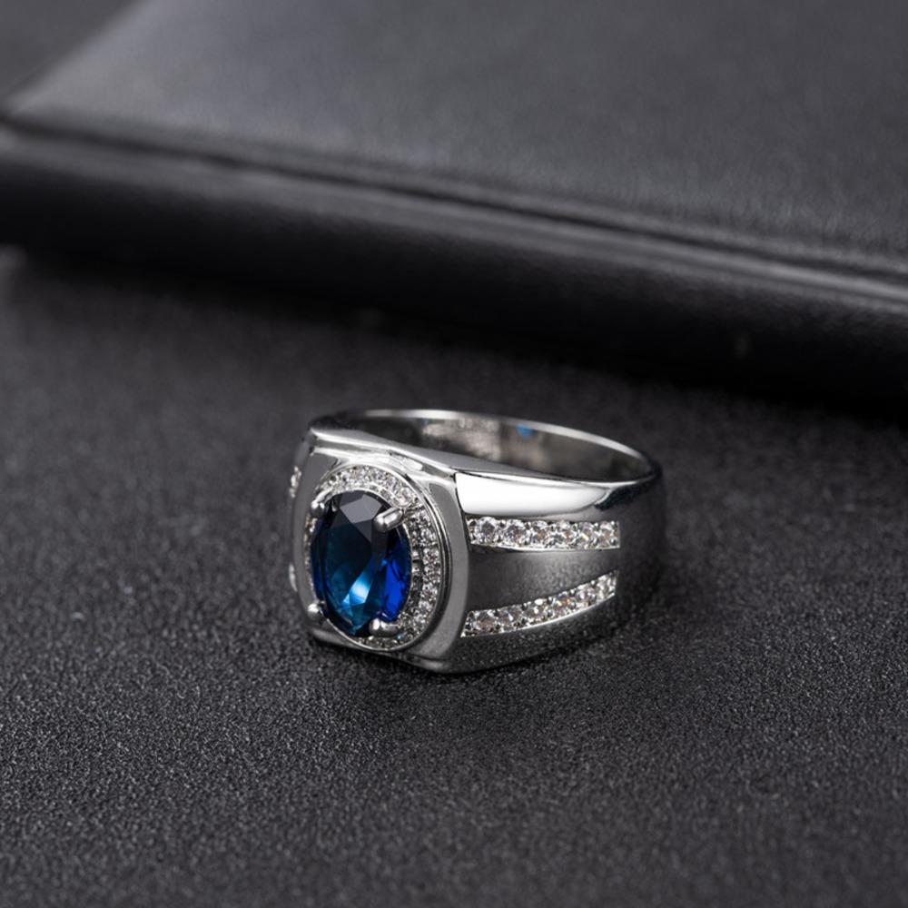 WOSIKATE Anello da Uomo Trendy Zaffiro Rame Con Zirconia Gioielli da Matrimonio moda Anello da Business Regalo per Feste Misura 6-10