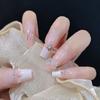 24Pcs Pink French Tip Acrylic Press On Nails Short Ballerina Shape With 3D Bows Pearls And Chains Full Cover Manicure Set