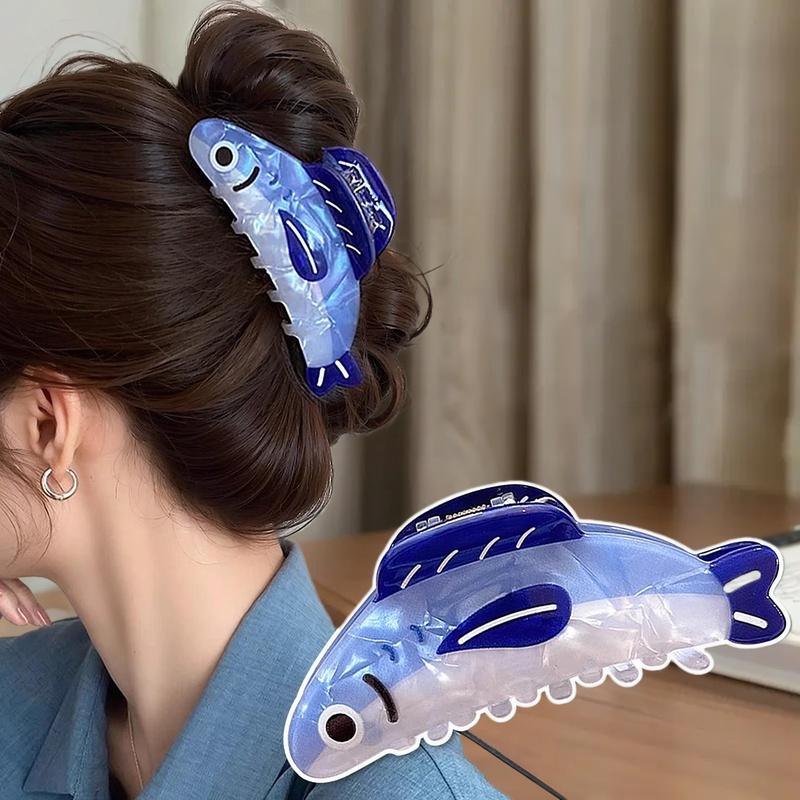 Einzigartige Haarspange mit blauem Sardinen-Thema, rutschfest, leichte Acetat-Haarnadel