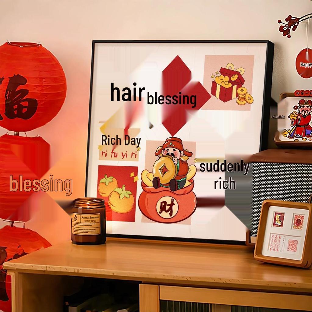 Persimmon Ruyi Decorative Painting: New Year Fu Character for Living Room, Dining Room, or Bedroom - Festive Ornament with Good Fortune Symbolism.