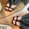 French retro evening wind fish mouth cool slippers wear mid-heel half drag summer cat heel sandals