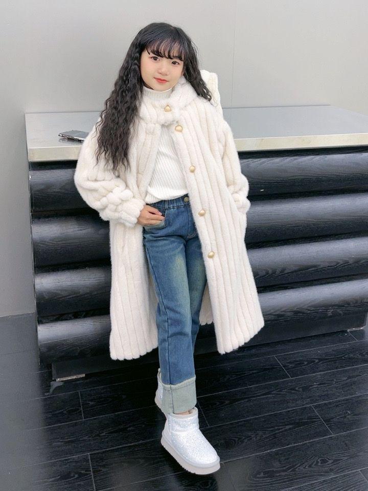 Girls' Autumn/Winter Faux Mink Velvet Coat with Hood