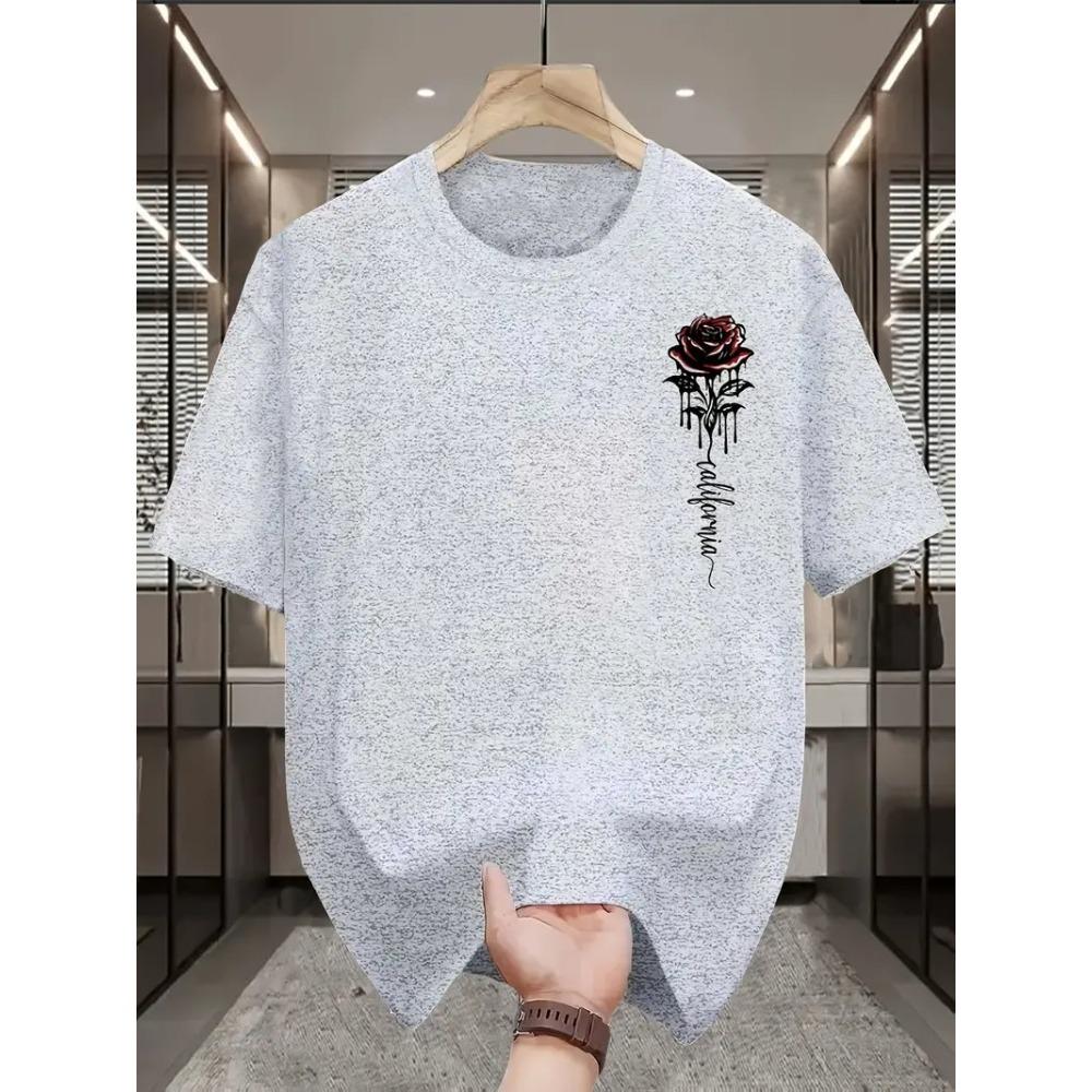 Men's Fashion T-shirt  Rose  Pattern Printed Men's T-shirt Top