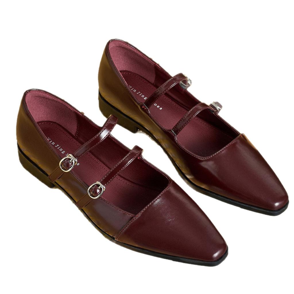 771-3 retro British style small leather shoes pointed Mary Jane shoes women's new French one-word buckle strap flat shoes