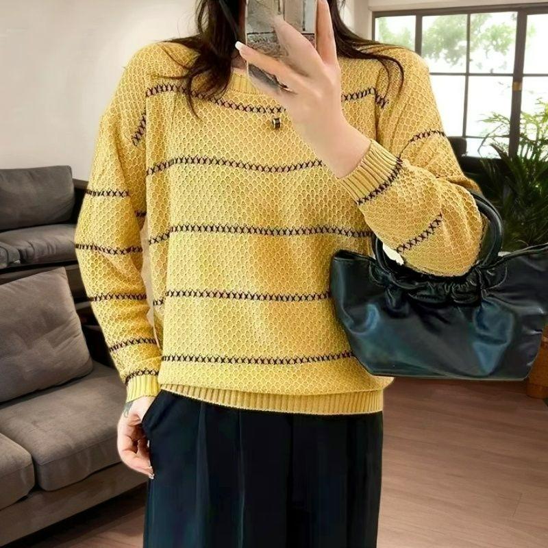 

Sweater Women s Spring and Autumn Thin Knit Sweater Women s Small Shirt Can Be Worn Outside Bottoming Shirt 6XL жовтий