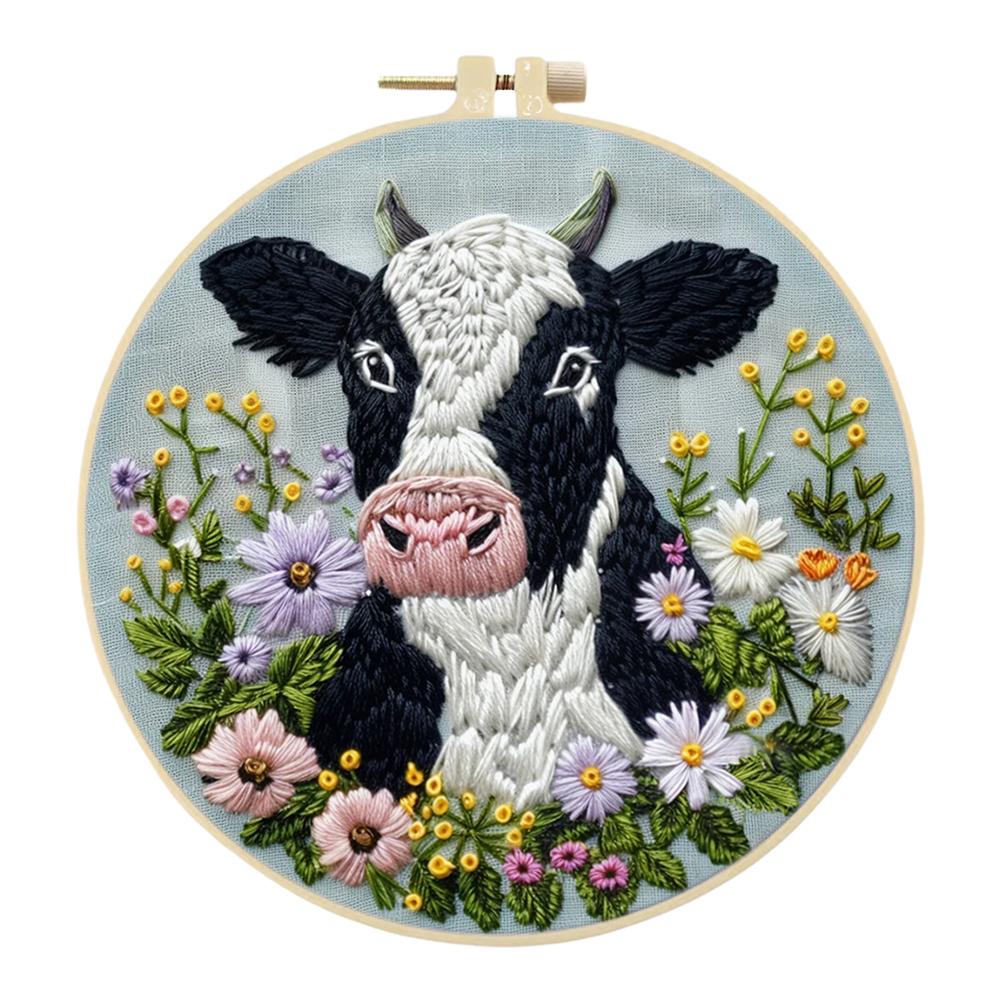 Animal Stamped Cross Stitch Embroidery Kits with Hoop Cloth Color Thread