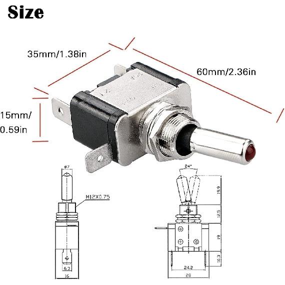 Linkstyle 5PCS 12V LED Toggle Switch, Waterproof 3 Pin SPST 20A ON/Off Red Lighted Rocker Toggle Switch, For Auto Car Marine RV Vehicles Truck Boat