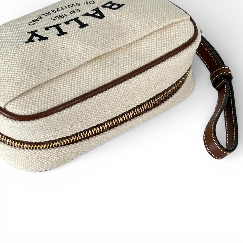 Pristine BALLY Clutch bag Leather pouch Ivory canvas Women Used