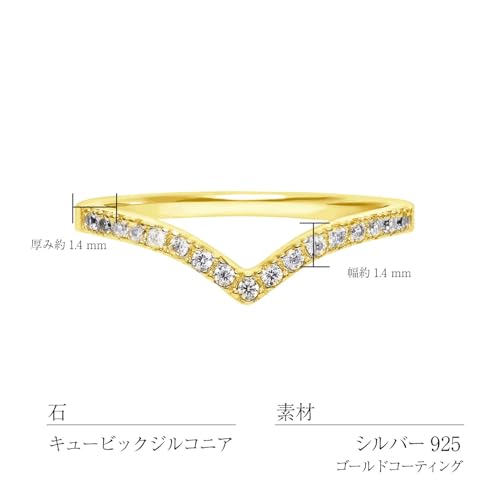 Lala Christie Women's Pinky Ring, Silver 925 and Yellow Gold, V Design with Cubic Zirconia, Size 3