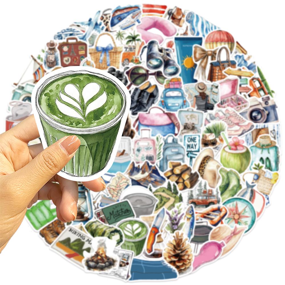 10/30/50/100pcs Vintage Travel Cartoon Stickers Watercolor Aesthetic Decals DIY Guitar Luggage Scrapbook Outdoor Scenery Sticker