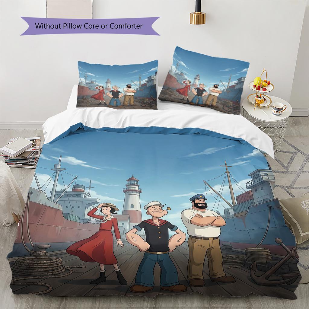 Popeye the Sailor Pattern Bedding Quilt Set Home Decoration Gift (1 * duvet cover + 2 * pillowcase without core)
