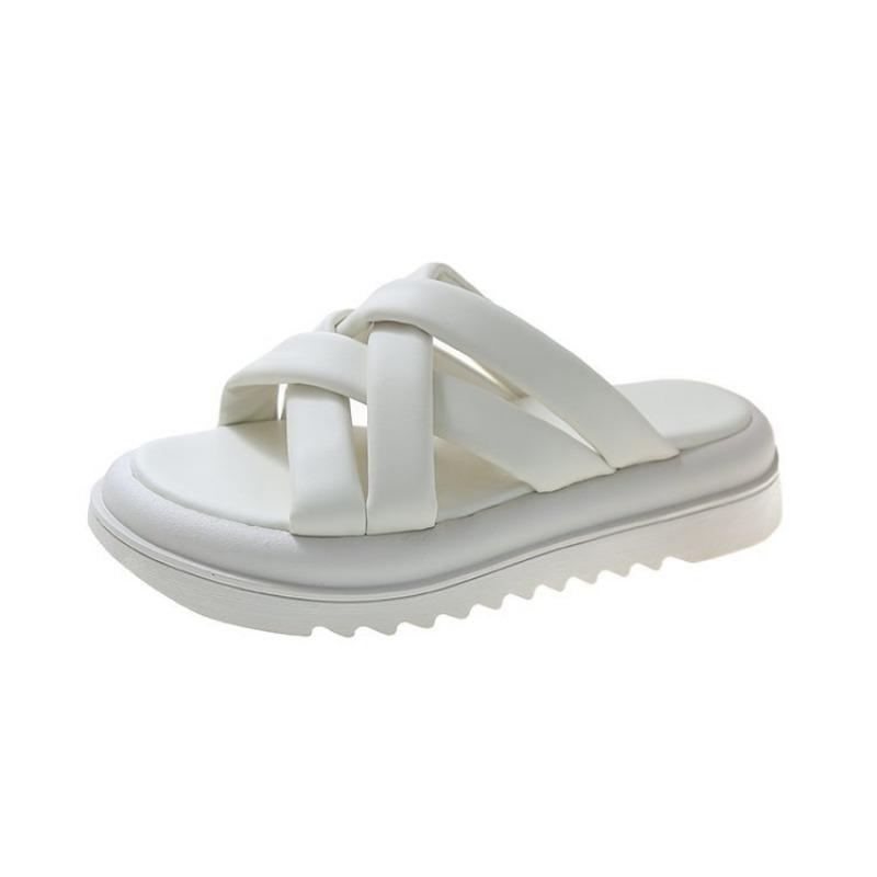 New cool slippers women's woven open-toed sandals women's solid color muffin bottom sandals round head beach women's shoes