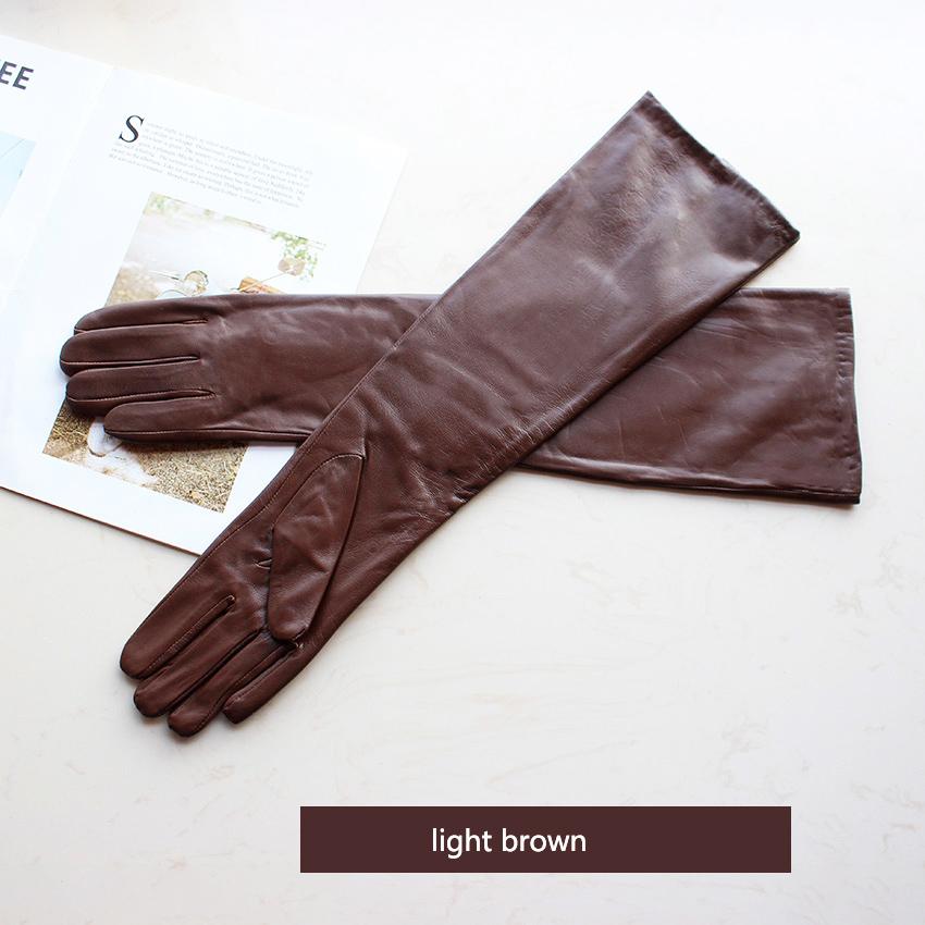 Long Leather Gloves for Women With Colorful Sheepskin Velvet Lining Fashionable Autumn and Winter Warm and Sunscreen Gloves