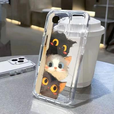 Cute Cat TPU Transparent Phone Case For IPhone 16 15 14 13 12 11 Pro Max 14pro 16pro 7 8 Plus X XR XS Shockproof Soft Case