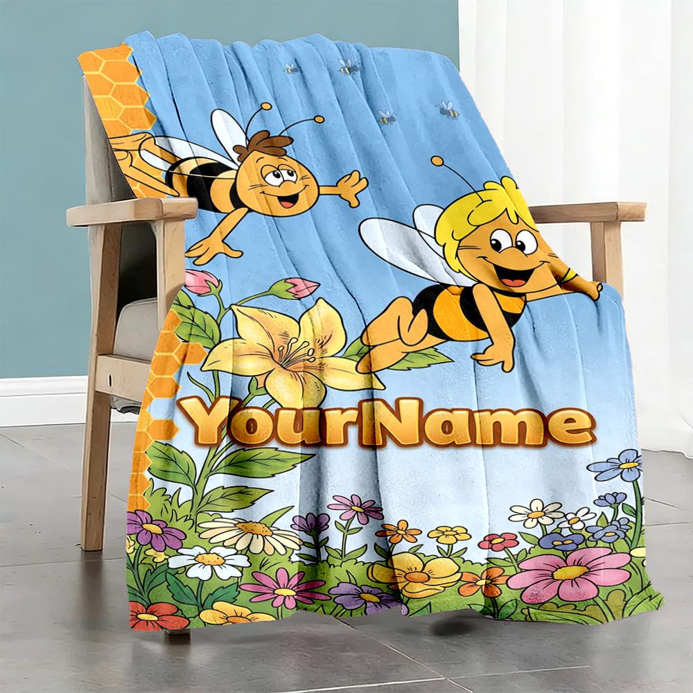 Biene Maja Personalized Name Blanket Multi-purpose Customizable Blanket Ultra-Soft for Nap Bed Home Decor Seaside All-Season Use
