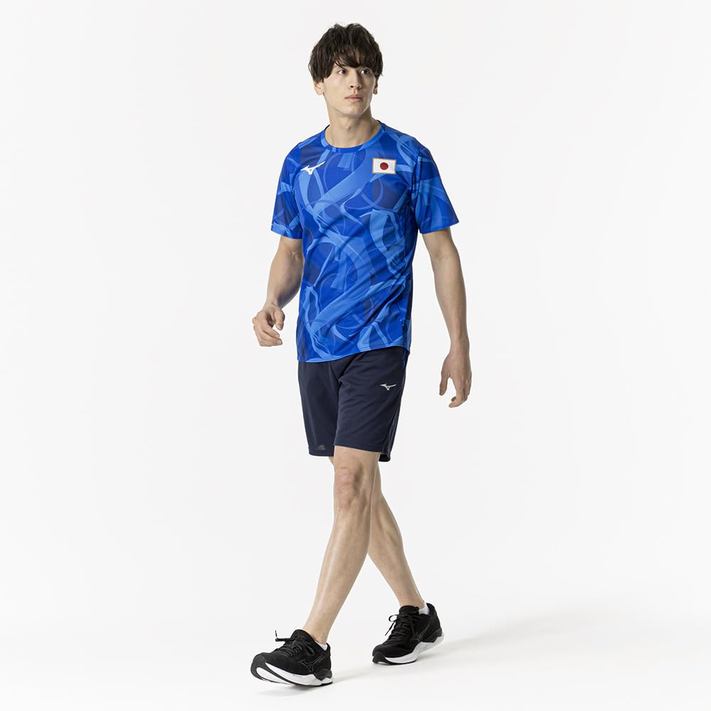 Mizuno Support T-Shirt with JAPAN Logo, Player-Inspired, Unisex, Kids' Sizes Available, MUGEN GRAPHIC 32MABPC1, Directoire Blue, Size 140