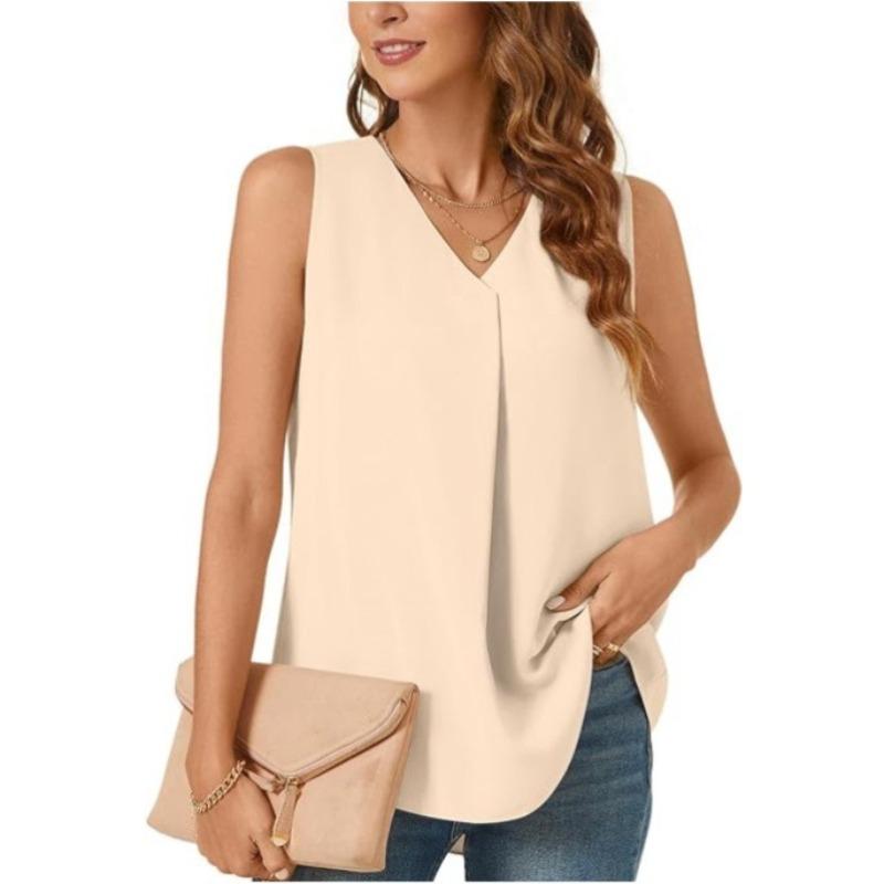 JPNTKY Women's Fashion Casual Solid Color Print Sleeveless V Neck Blouses & Shirts