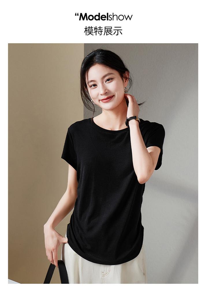 Slimming and slimming round neck short sleeved t-shirt for women in summer 2026, fashionable and versatile casual solid color top