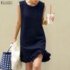 ZANZEA Women Casual Round Neck Solid Color Sleeveless Dress