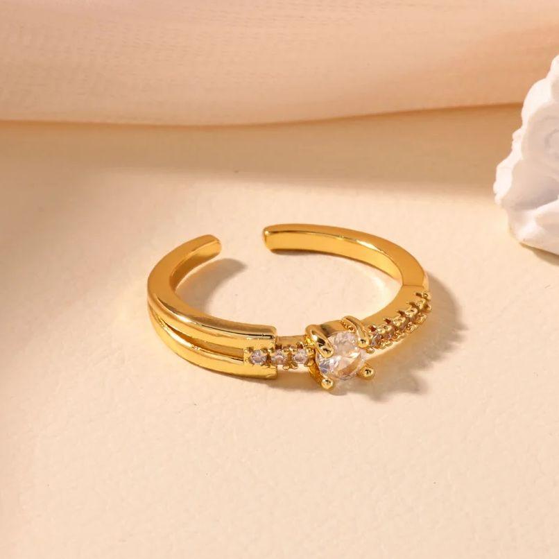 Luxury Zircon Rings For Women Gold Color  Stainless Steel Geometric Opening Wedding Christmas Jewelry Gift