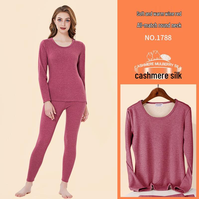 Women's Cashmere Silk Fleece Lined Warm Underwear Set for Autumn/Winter - Thickened for Middle-Aged and Elderly