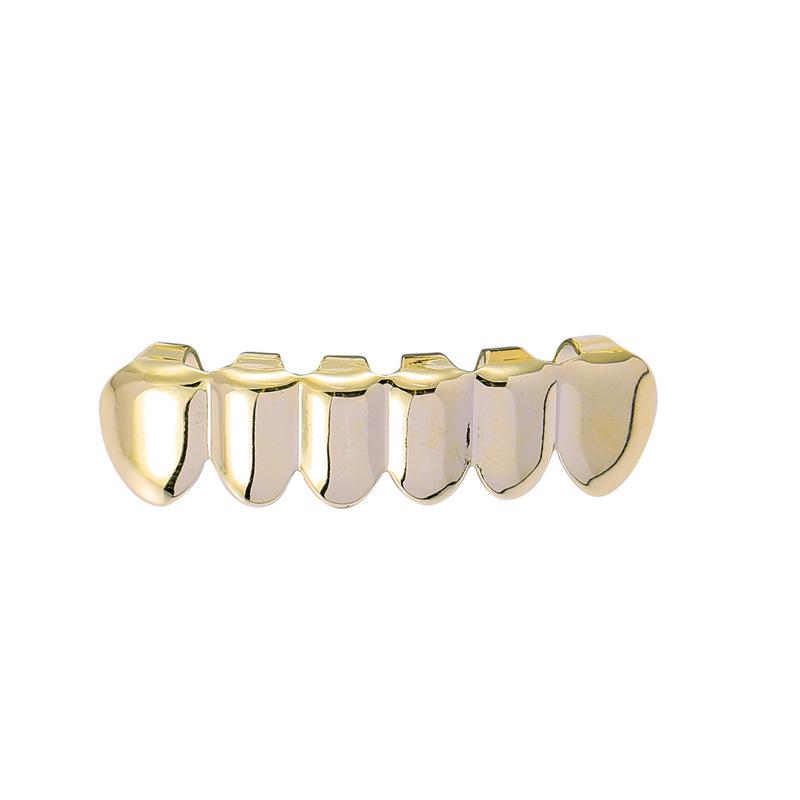 Gold Plated Shiny Canine Hip Hop Grillz Set - 6 Teeth Cool Jewelry