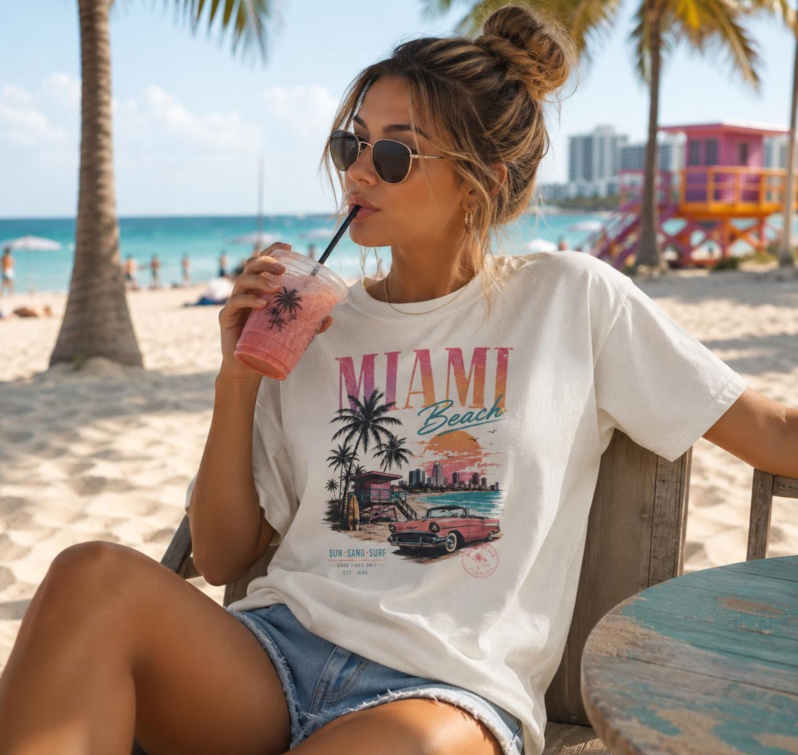 Miami Beach Vintage Graphic Tee, Summer Vacation Shirt, Retro Florida Beach T-Shirt S