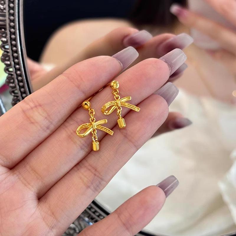 

bowknot tassel earings stud new in antique golden crafts irregular tassel small gold bean earrings for women wedding jewelry золотой