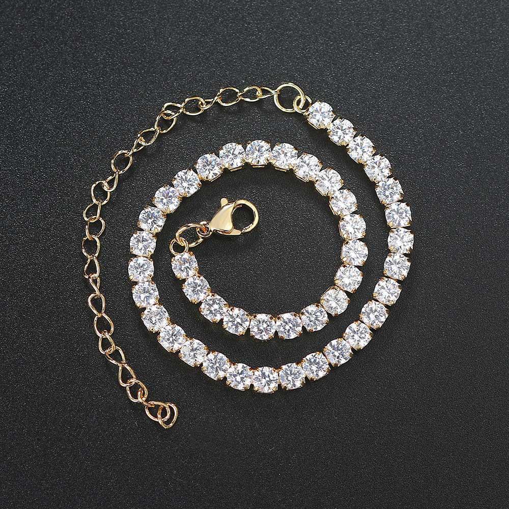 Luxury Zircon Women's Anklet: European & American Trendy, Gold-Plated Tennis Chain with Paved Diamonds