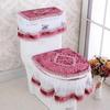 Korean Style Gold Velvet Lace Toilet Seat Cover Set: 3 Pieces with Toilet Mat & Dust Cover.