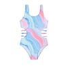 Girls One Piece Swimsuit Tie Dye Gradient Print Cut Out Design Comfortable Fit Lightweight Fabric Suitable for Swimming and Beach Activities