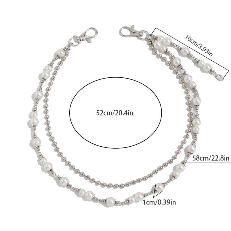 Hip Hop Multilayer Imitation Pearl Cross Charm Jeans Pants Chain Personalized Waist Chain Fashion Wallet Chain Belt Decor
