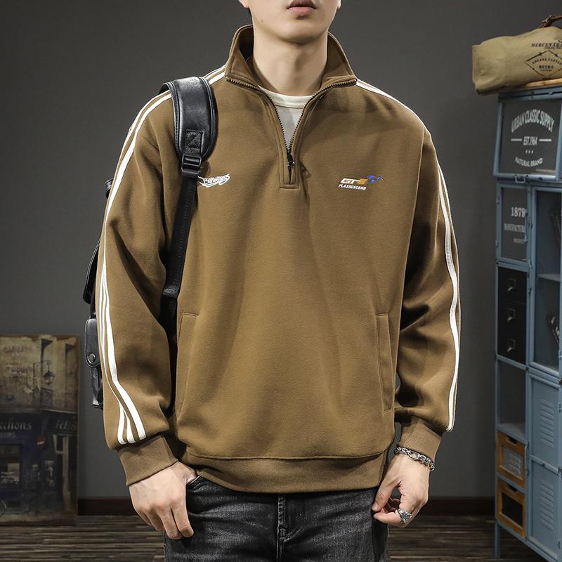 

Осенне-зимний трендовый брендовый тяжелый ретро спортивный свитер с полумолнией, мужской свободный американский повседневный пуловер большого размера, куртка с воротником-стойкой 4XL темно-коричневого