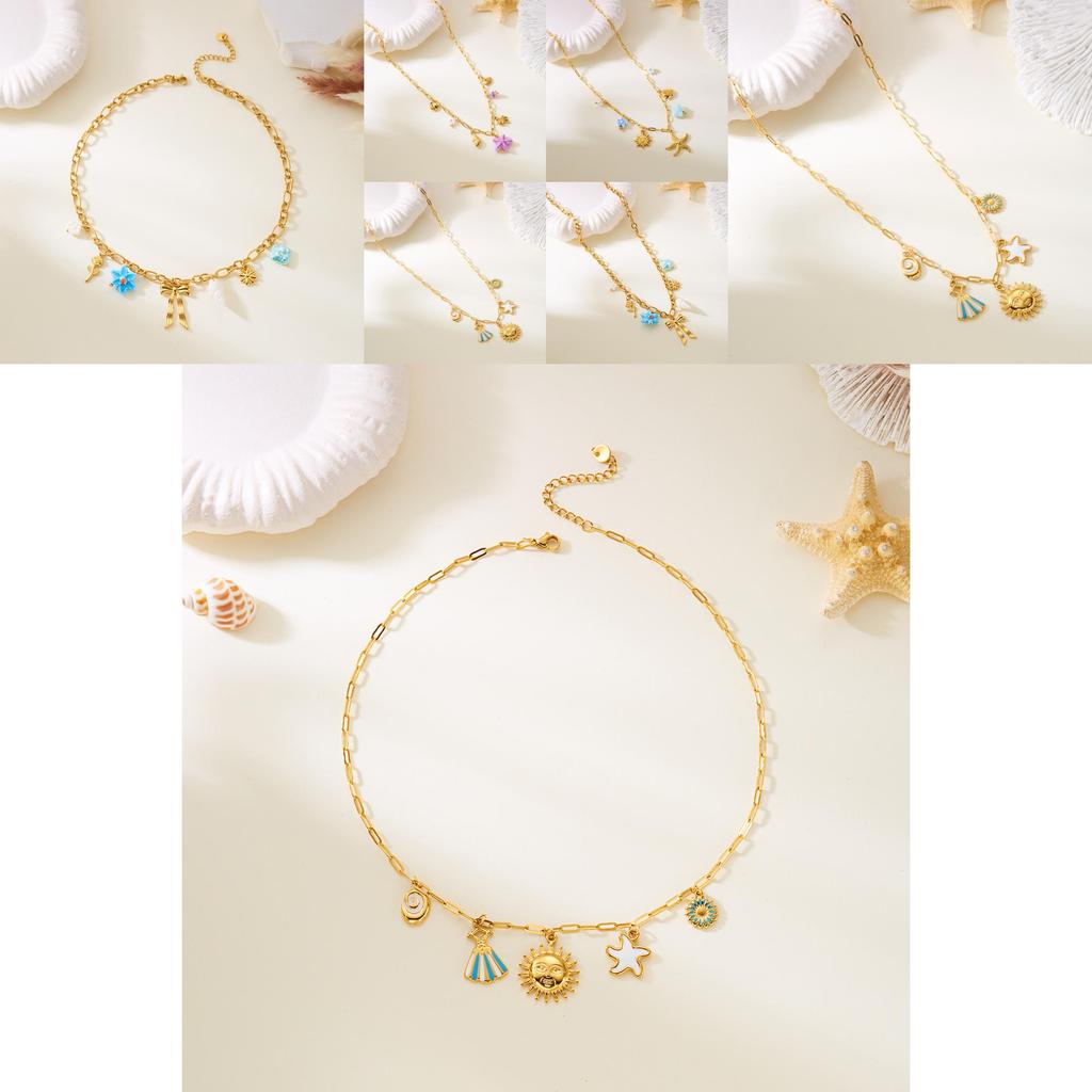 Summer Jewelry Multilayer Stainless Steel Starfish Shell Pendant Necklace For Women