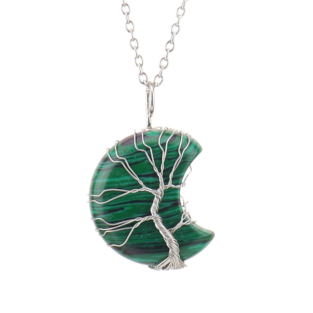 Natural Amethyst Moon Tree Of Life Pendant Necklace Handmade Crystal Fortune Tree Jewelry N512 all natural