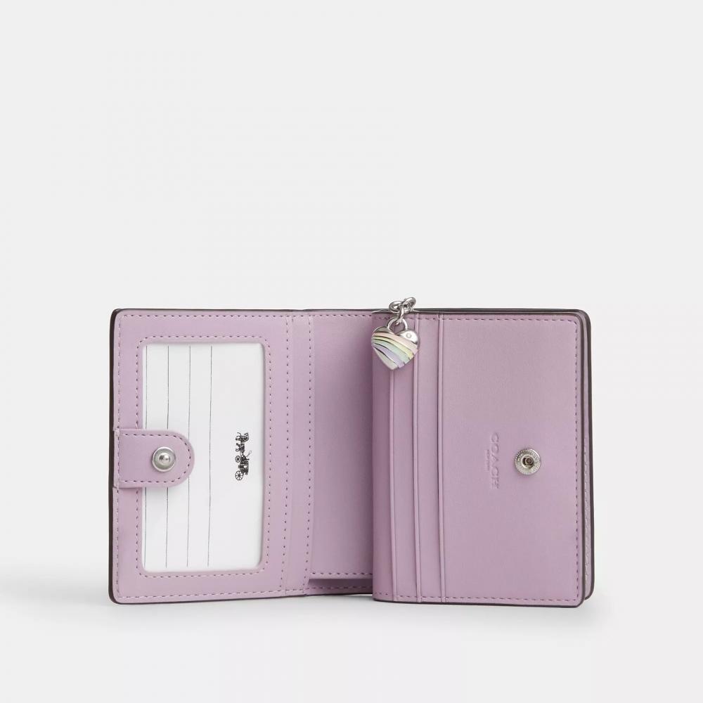 Coach Snap Wallet In Signature Leather With Heart Charm Silver