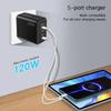 PD 120W Mobile Charger: 5V/2.4A Multi-port Adapter with PD and 3 USB for EU, US, and UK