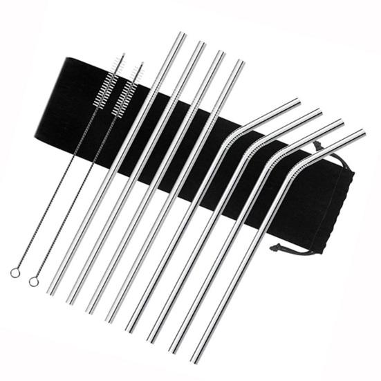 4Pcs Stainless Steel Straws Reusable Metal Drinking Straws 304 Food Grade Straight and Curved Straw Dishwasher Safe Metal Straw for Bottles Tumblers