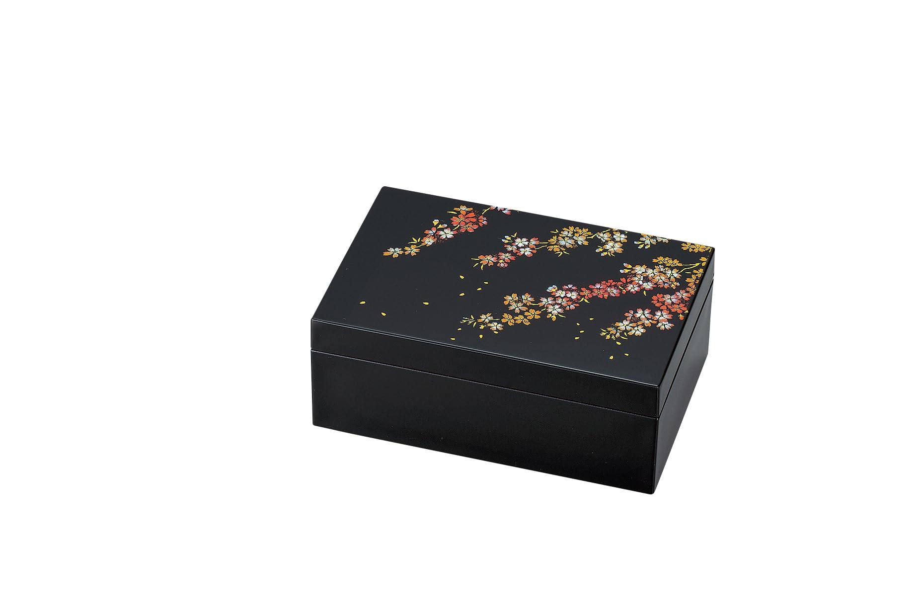 

Nakatani Brothers Yamanaka Lacquer Small Accessory Box (with mirror and velvet) Black, Thousand-Year Cherry Blossom Design 37-2511