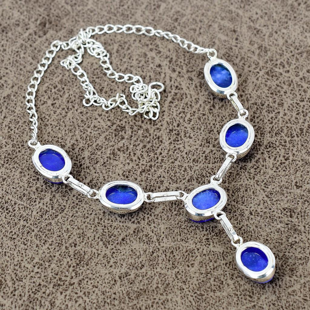 Blue Jade Gemstone Handmade 925 Sterling Silver Jewelry Necklace 18" KKG-397