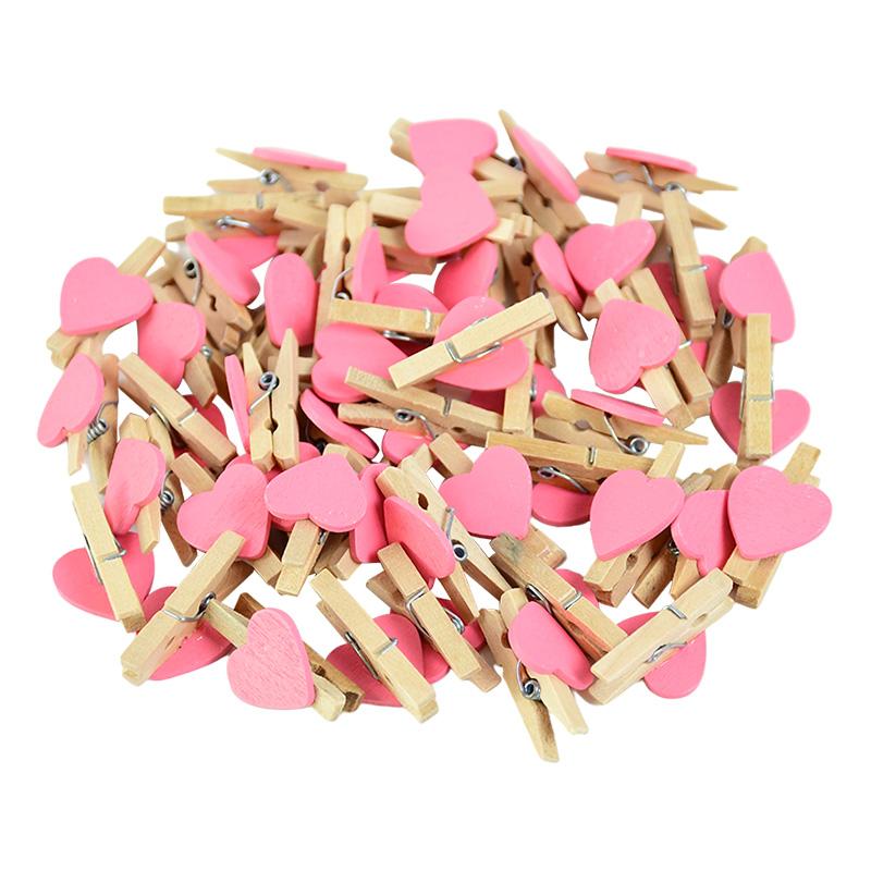 50pcs Mini Wooden Clip Love Heart Shape Photo Paper Clips Pegs Valentines Day Wedding Birthday Party Home Decoration DIY Crafts