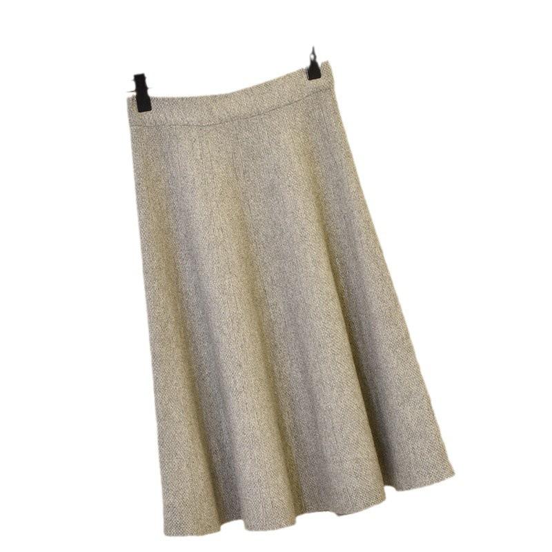 Saia guarda-chuva feminina de cintura alta para outono e inverno elástica nova saia de meio corpo de malha de comprimento médio espessada cor sólida pacote quadril saia evasê